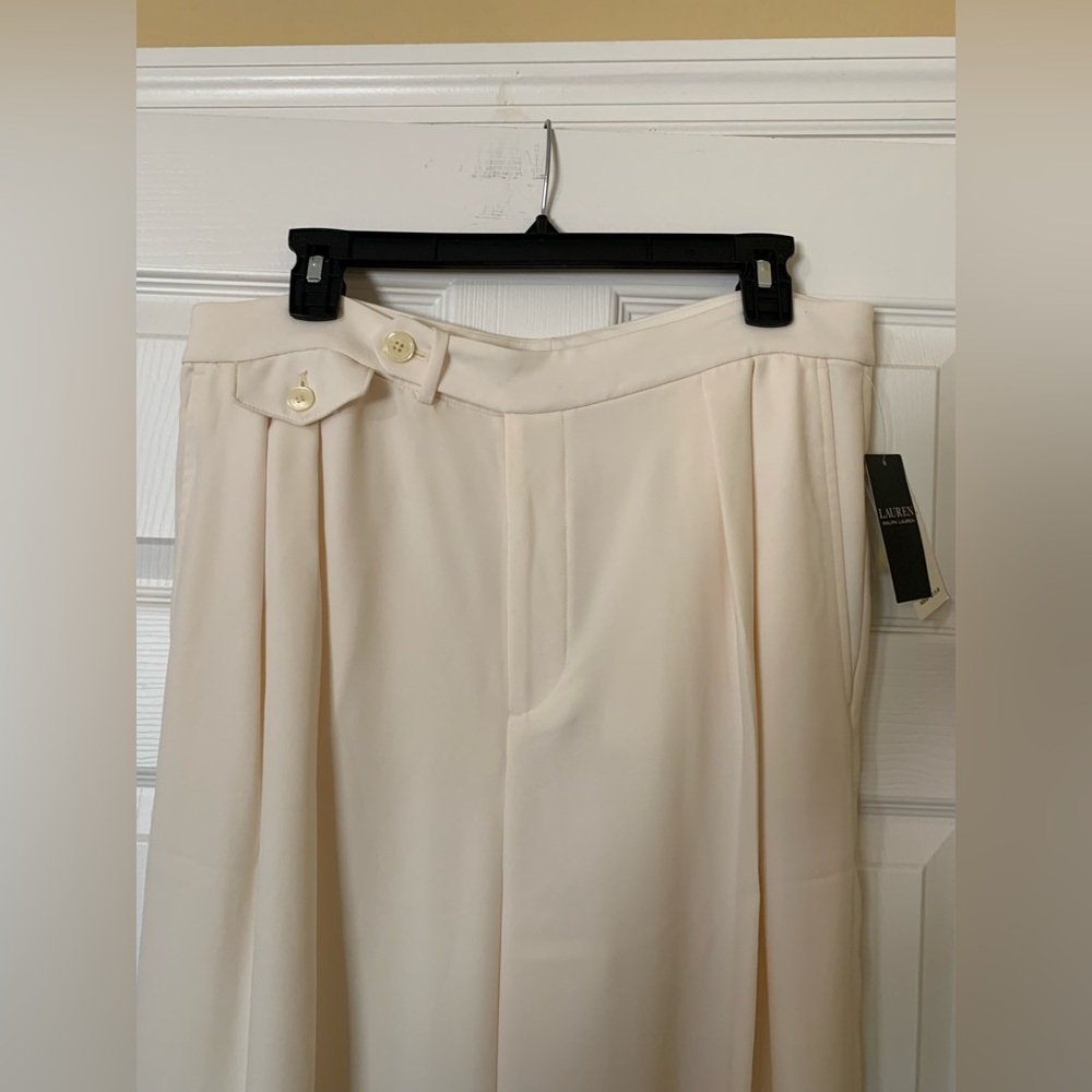 NWT Ralph Lauren High Rise Pleated Front Wide-Leg Cream Trousers 12 Quiet Luxury - Picture 9 of 16
